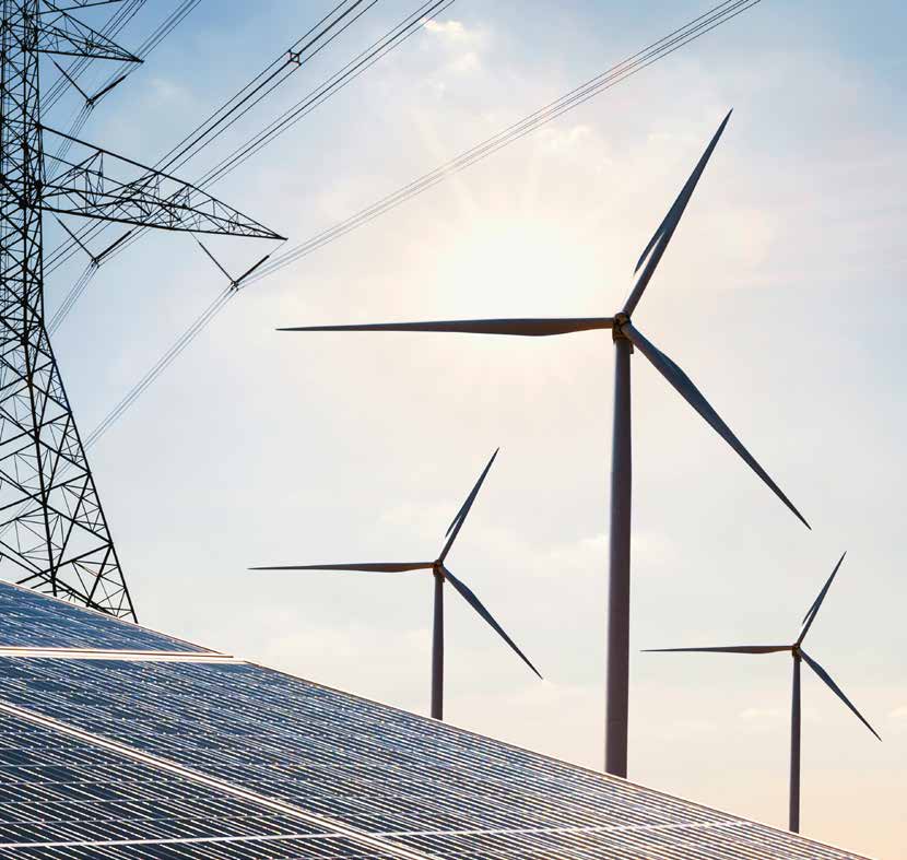 Solar panels, wind turbines, and electrical power infrastructure